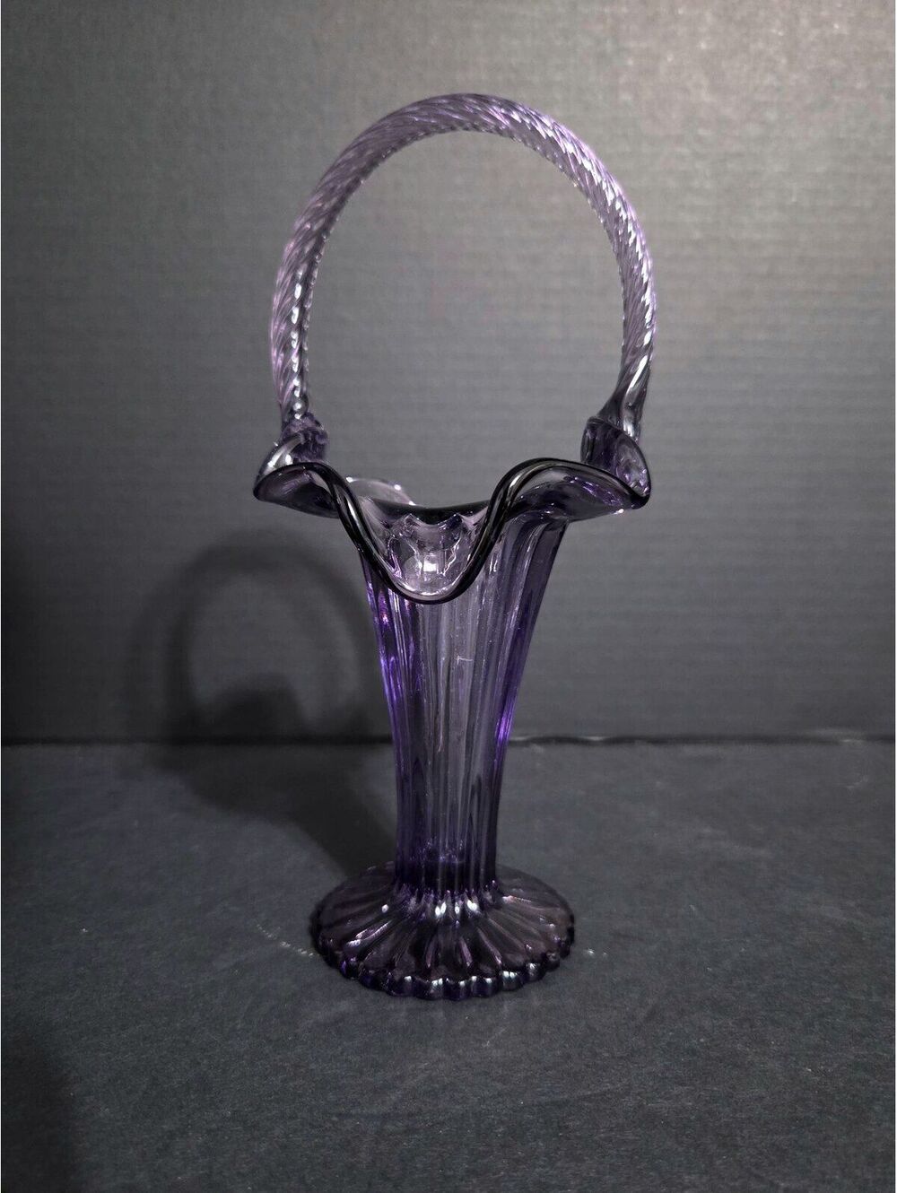 Fenton Amethyst Purple Glass Fluted/ Trumpet Basket Vintage A112